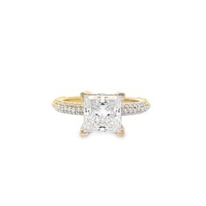 14K Yellow Gold Princess Cut Diamond Ring with Accent Diamonds