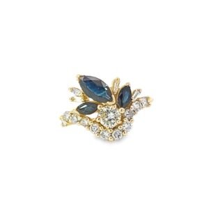 14K Yellow Gold Diamond Ring with Natural Sapphires and Diamonds