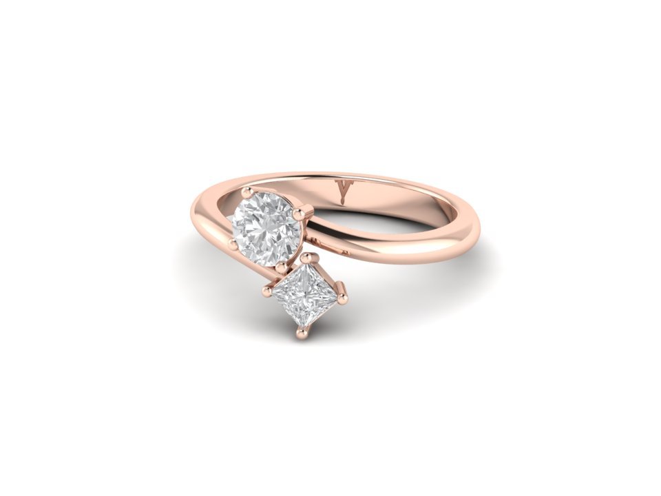 14K Rose Gold Fashion Two Stone Ring