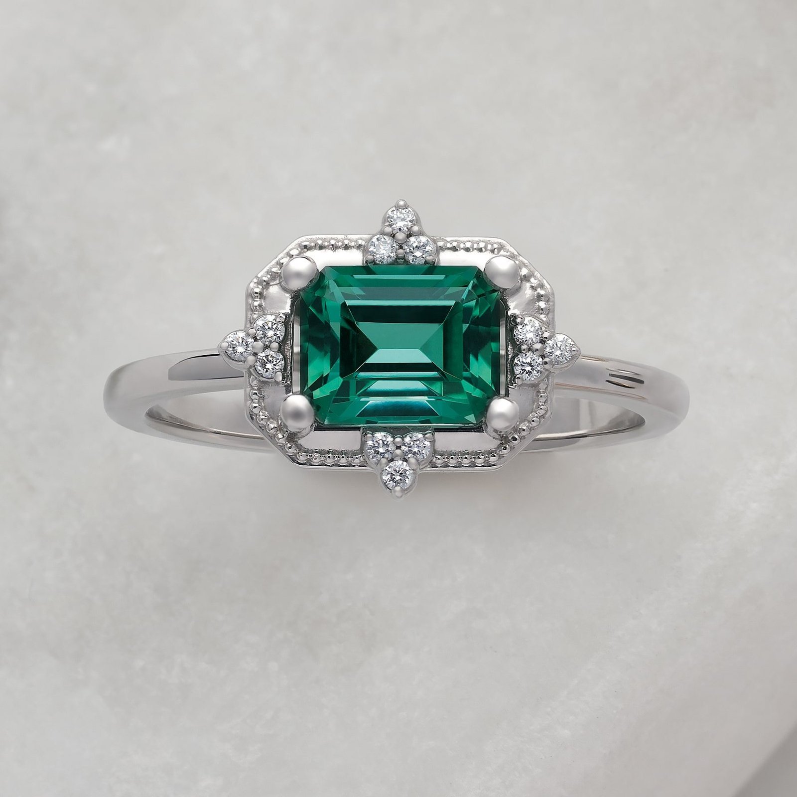 14k white gold custom emerald ring